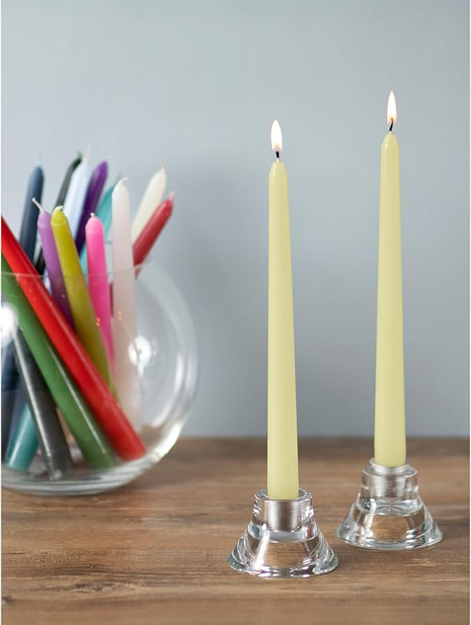 CANDWAX 10 inch Tapered Candles - Set of 12 Pearl Unscented Dripless Candlesticks - Perfect for Dinner - Ivory Candle