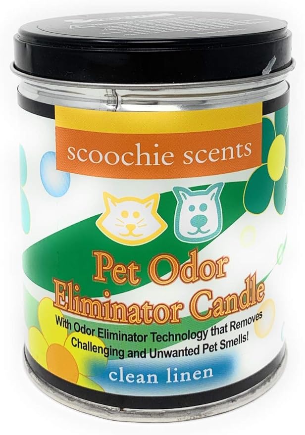 All Natural Soy Wax Pet Odor Eliminator Candle - Non Toxic Long Lasting (100 Hours Burn Time) Freshly Scented Pet House Candle - Safe Tin Jar - Made in USA - 13 Ounces (Clean Linen)