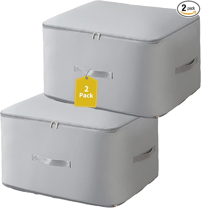 Upgraded Ultra Space Saving Self Compression Organizer Bag - Premium Large Capacity Storage Cube for Comforters, Bedding, Blankets & Clothes (2-Pack, Light Grey, 11 * 6.3 * 1.2inches)