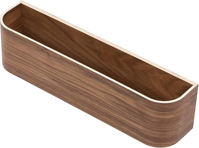 Wooden Wall Mounted Display Caddy, Floating Shelf Organizer Rack, Wood Wall Pocket, Storage Basket Bin 17.7” Wide (Walnut)