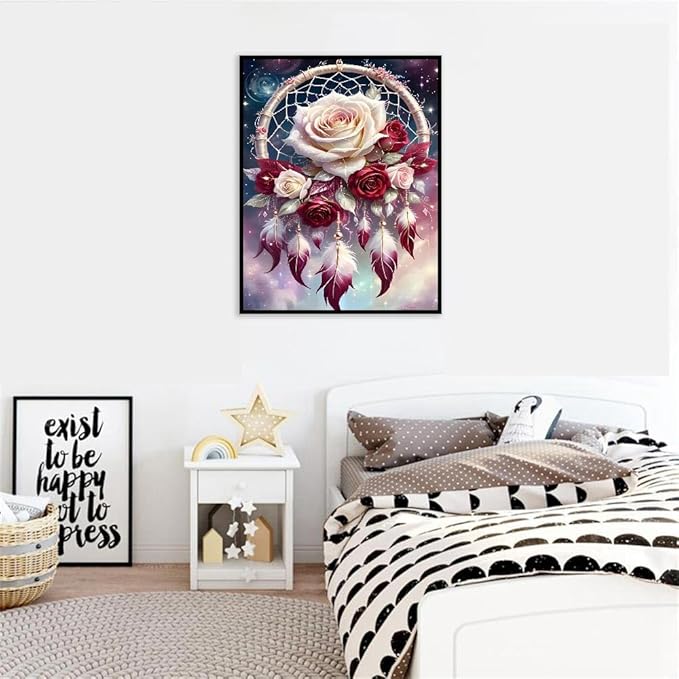Dream Catcher Counted Cross Stitch Kits for Adults, Flowers Stamped Cross Stitch Kits for Beginners, Needlepoint Cross-Stitch Patterns Embroidery Kits Arts and Crafts for Home Decor 12×16 Inch