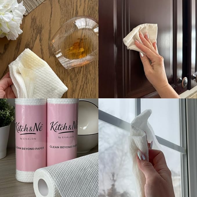 Reusable Cleaning Cloths – Lint-Free Ultra Absorbent Non-Woven Kitchen Cleaning Towels, Reusable Cleaning Wipes Roll, 2 Rolls, 100 Sheets, 25×25 cm, Durable Multi-Purpose Household Cloths – Kitch&Nê