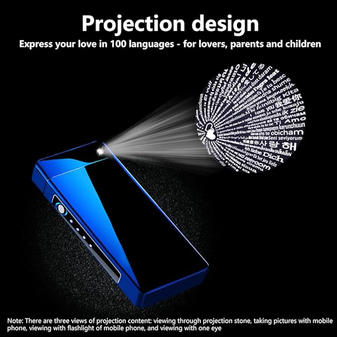 Rechargeable USB C Lighter, Windproof Electric Lighter Arc Plasma Lighters with Projection Stone, Visual Battery, Cool Vintage Lighters Custom Style for Outdoor Candle Camping Gift（Blue）