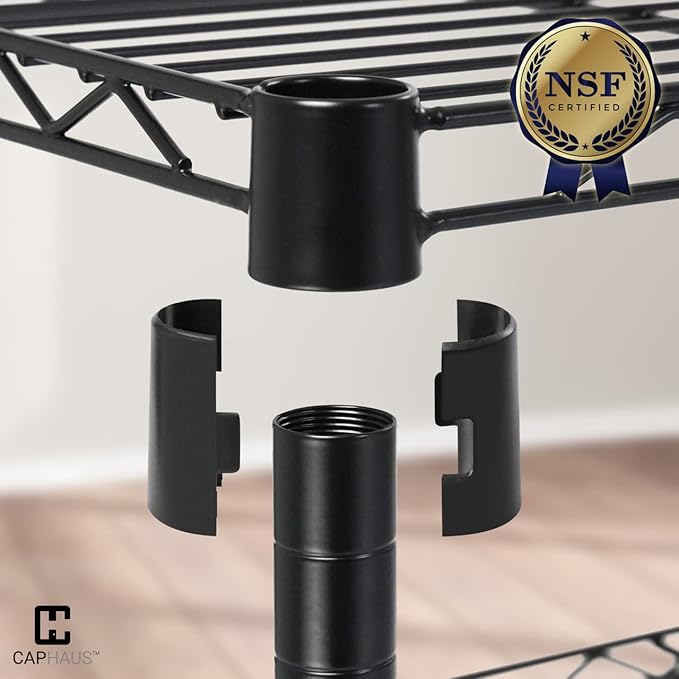 CAPHAUS NSF Adjustable 6 Tier Wire Shelving Unit w/Basket & Liner, Metal Storage Rack Corner Shelves, Storage Rack for Kitchen, Bathroom, Laundry Closet, Metal Wire Shelving w/Basket Shelves Black