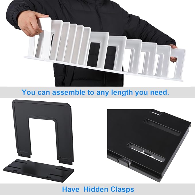 Adjustable Vertical File Sorter Sturdy Plastic Expandable Upright File Holder, Desktop Binder Organizer, School Office File Organizer Bookshelf Divider, Assemble Easily Endlessly, Black