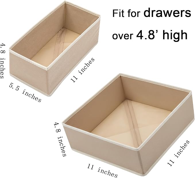 Foldable Fabric Drawer Organizer Set 4 Pack Dresser Dividers - Sock Underwear Storage Bins Gray