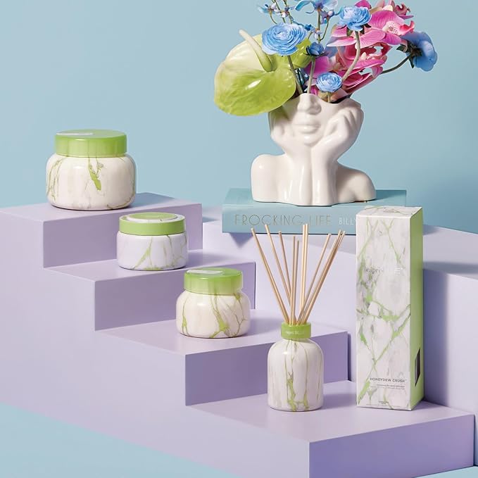 Capri Blue Modern Marble Printed Travel Tin Jar Candles - Luxury Decorative Candles for Home Scented - Long Lasting Soy Wax Blend - Honeydew Crush (8.5 oz)