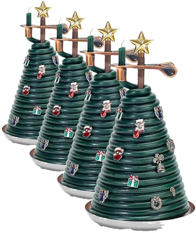 Candle by the Hour 80-Hour Christmas Tree Candle with 14 Charms, Eco-Friendly Natural Beeswax with Cotton Wick (Pack of 4)