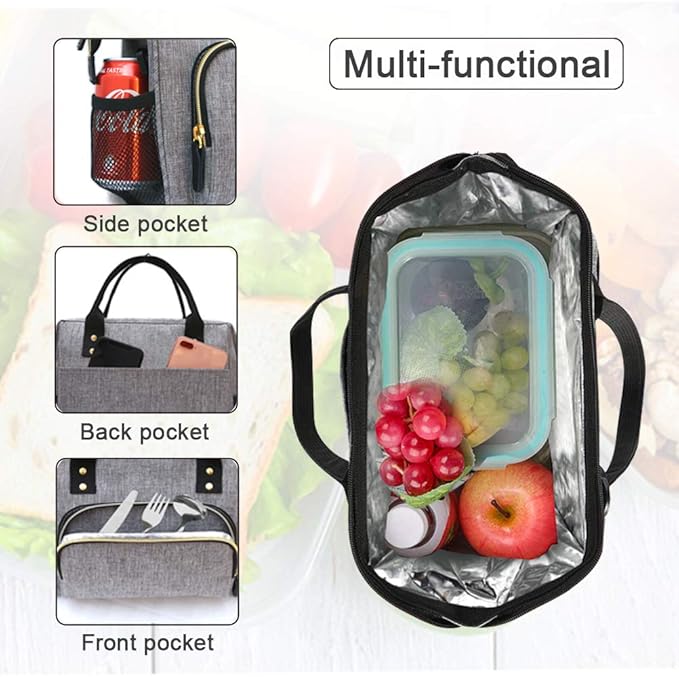 IDEATECH Large Insulated Lunch Bags for Work, Leakproof Lunch Box for Women & Men, Lunch Tote Cooler Bags with Adjustable Shoulder Strap for Teacher, Nurse, Mom, Womens Lunchbox Gifts (Grey)
