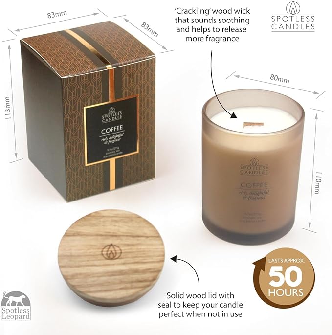 Coffee Candle - 9.7oz 55 Hrs Burn Time - Frosted Jar Candles with Wooden Wick in Gift Box with Gold Foil Strip for Elegence - Coffee Scented Candle