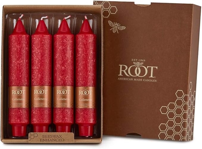 Root Candles Unscented Dinner Candles Premium Beeswax Blend Boxed Candle Set, 7-Inch, Red, 4-Count