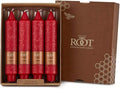 Root Candles Unscented Dinner Candles Premium Beeswax Blend Boxed Candle Set, 7-Inch, Red, 4-Count