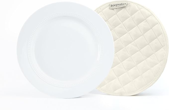 Covermates Keepsakes Quilted Dish Dividers – Set of Padded Plate Protectors for China & Dinnerware Storage, Scratch Protection, Machine Washable, Cream