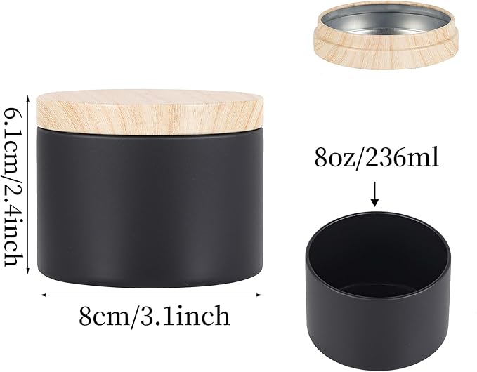 24 Pcs 8oz Candle Tins - Matte Black Bulk Empty Candle Jars with Wood Grain Lids, Candle Jars for Candle Making, Storage, and Gift (black-8oz)