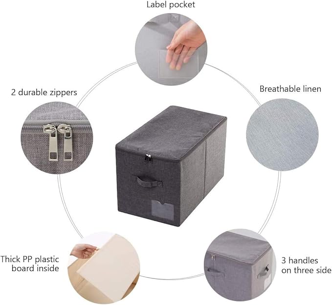 Pack of 2, Folding Clothing Wardrobe Storage Bins with Dust-proof Lid, Large 60L Storage Baskets for Bedroom Closet, Wardrobe Organizer, Such as Sweaters, Down Jackets, Blankets, Black Gray