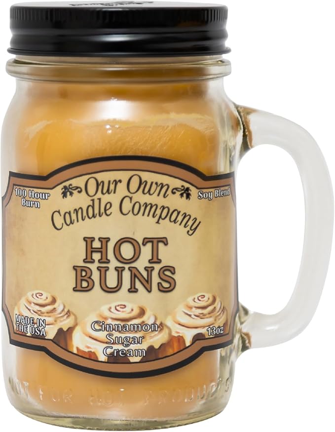 Our Own Candle Company, Hot Buns Scented Mason Jar Candle, 100 Hour Burn Time, Made in The USA - 13 Ounces