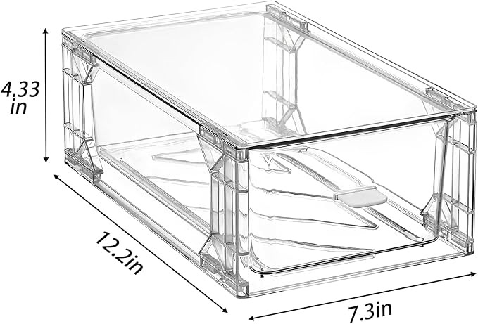 4 Pack Stackable Storage Drawers, Plastic Clear Organizer Bins with Handles, Easily Assemble for Undersink, Kitchen Cabinet, Fridge, Closet, Pantry, Office, Bathroom