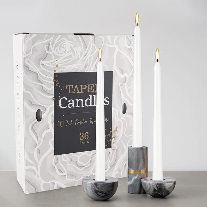 36 Pack White Taper Candles 10 Inch - Premium Unscented Dripless & Smokeless Long-Burning Candles for Wedding Decor, Fine Dining, Candelabras, Romantic Dinner, and Elegant Home Decor