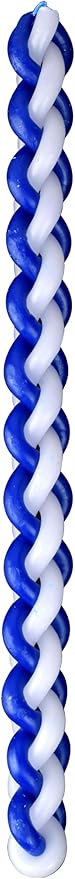 Ner Mitzvah Braided Havdalah Candle - Round Blue and White Paraffin Wax - Handcrafted Havdallah Candle - Shabbat Judaica Gift