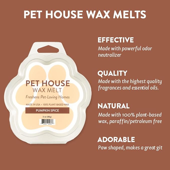 One Fur All Pet House Scented Wax Melts for Warmer - Long-Lasting Pet Friendly Plant Based Soy Wax Melts, Pumpkin Spice Pack of 2