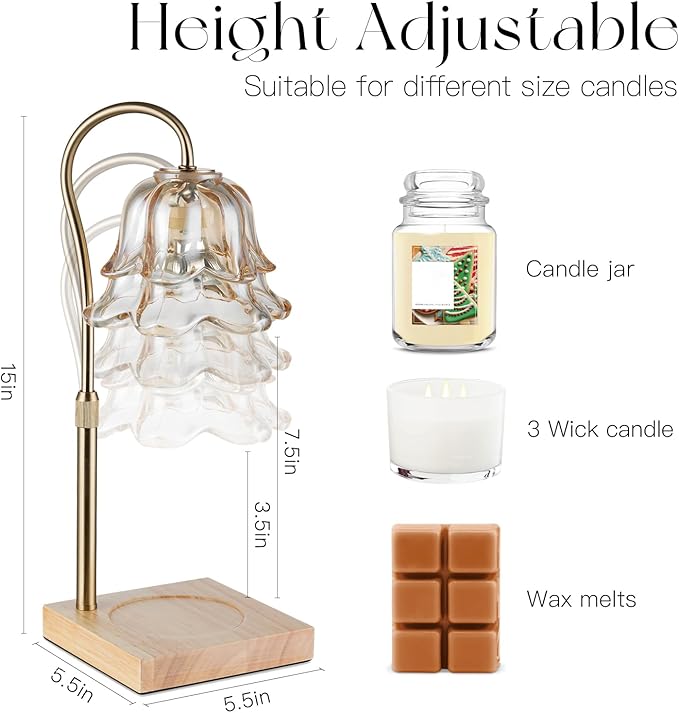 Candeldo Candle Warmer Lamp with Timer: Flower Gold Candle Lamps Height Adjustable Wax Melt House Warming Gifts New Home Decor Mothers Day Birthday Gift for Women Mom