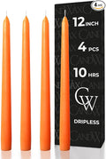 CANDWAX 12 inch Orange Taper Candles Set of 4 — Unscented Dripless Smokeless Slow Burning Orange Tapered Candlesticks — Ideal as Thanksgiving Dinner Table Centerpiece or for Halloween Décor