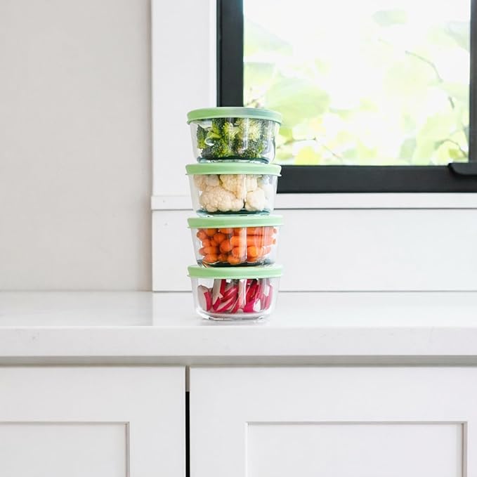 DURA LIVING 8-Piece Glass Food Storage Containers Set (4 Containers + 4 BPA-Free Lids) | 1-Cup, Leakproof | Microwave, Freezer, Oven & Dishwasher Safe | Ideal for Meal Prep & Pantry Organization