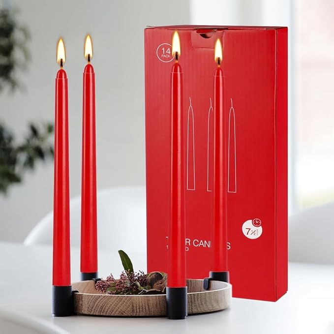 14 Pack Glowing Red Tapers Candles- 10-Inch unscented Candles for 8 Hours of Festive Magic, Perfect for Weddings,Valentine's Day, New Year Celebrations…