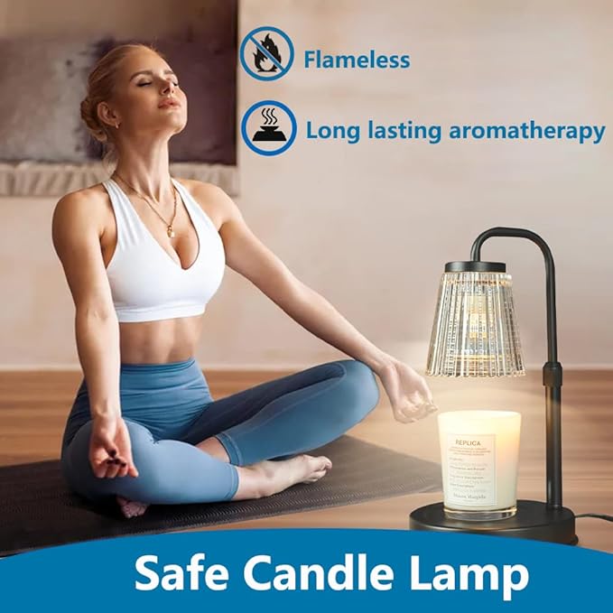 Flameless Candle Warmer with Remote Control, Adjustable Height, Timer, Dimmable, Wax Melts Warmer for Jar Candles, 2 Bulbs