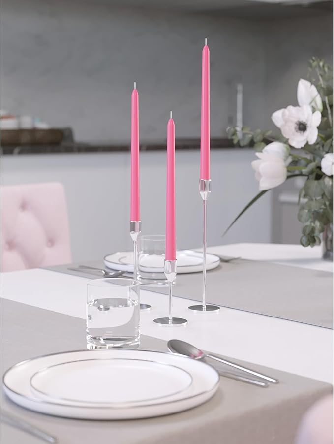 CANDWAX Pink 10 inch Taper Candles Set of 12 - Unscented Smokeless Dripless Pink Candlesticks - Perfect as Easter Candles and for Holidays, Ordinary Dinners and Special Occasions - Tall Candle Sticks
