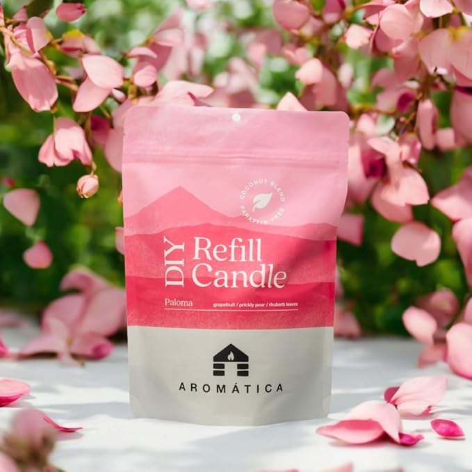 Bluecorn Aromática Paloma Scented Candle Refill Kit – Grapefruit, Citron & Prickly Pear | Clean-Burning Coconut Wax | Non-Toxic Fragrance | 100% Compostable Pouch | DIY Candle Refill | Made in USA