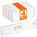 Lifewit 5" Tall 4 Pack Drawer Dividers, 30-47cm/11.5-18.5" Expandable Drawer Divider for Clothes, Adjustable Dresser Drawer Organizers, Drawers Separators for Dresser/Bathroom/Closet/Kitchen White
