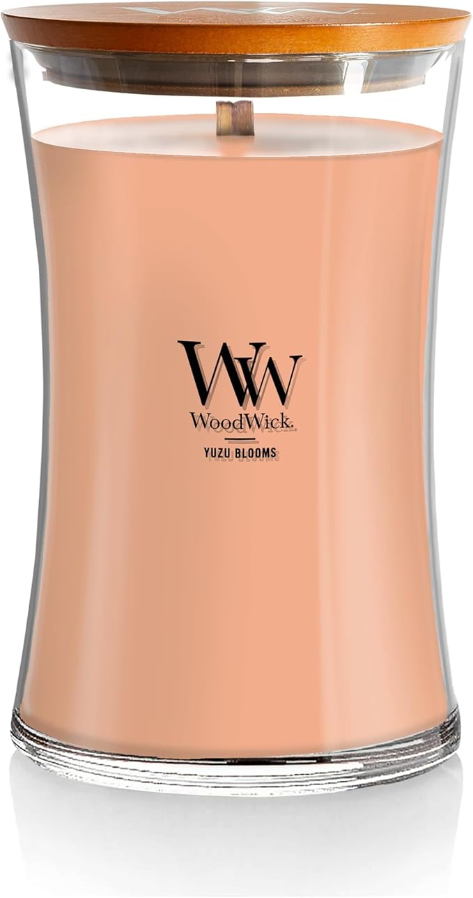 WoodWick Yuzu Blooms Gifts for Women and Men, 21.5 oz Large Hourglass Candle with Crackling Wick