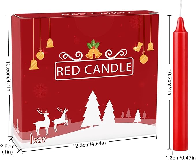 Set of 20 Red Candles –Spell Chime Candles for Christmas,Household, Wedding, Rituals, Prayer, Birthdays, Meditation, Altar,Party and Home Décor Candlesticks - 4 Inch Tall, Unscented (Red)