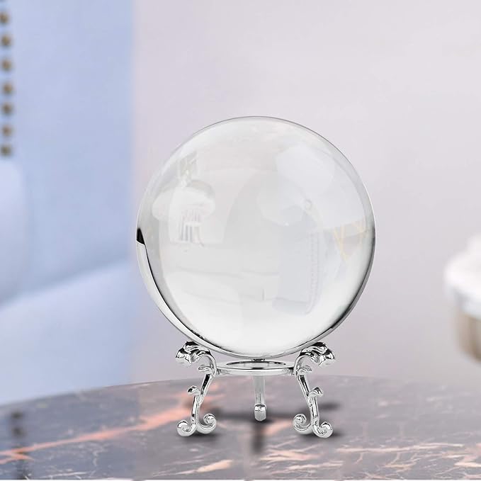MerryNine 80mm/3.15" Photograph K9 Crystal Ball with Stylish Metallic Stand and Mirror Cloth, Decorative and Photography Accessory (Transparent)