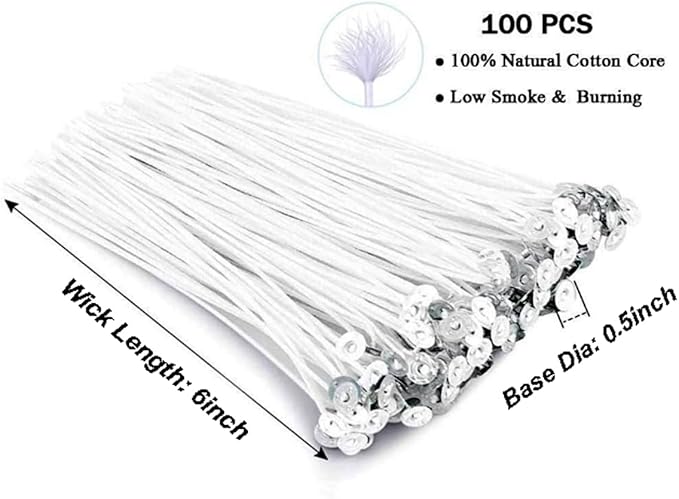 QPZ 100Pcs Cotton Candle Wicks 6" Pre-Waxed with Tabs,50Pcs Wooden Candle Wicks Smokeless,Wood Candle Making Wicks 0.59*5.9 Inch with 50Pcs Wick Clips Holders Metal Based for Candle DIY,Candle Making