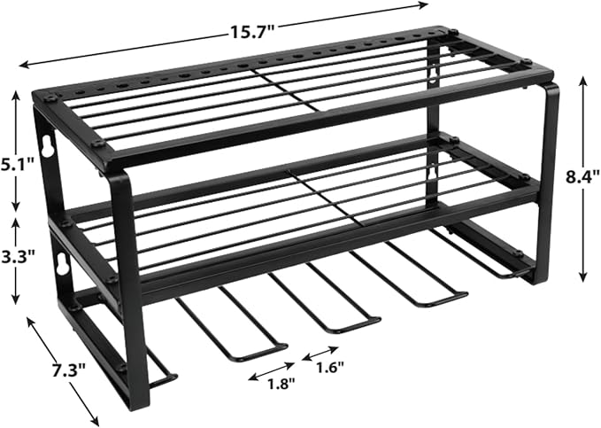 Performance Tool W7701 Power Tool Organizer Wall Mount - Hand Tool Storage Racks, Utility Racks, Drill Holder & More - 3 Tier Sturdy Iron 16" Cordless Tool Organizers