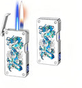 Smart Butane Lighter with 5 Ignition Methods, Voice-Activated Dual Flame Lighter with Windproof Blue Torch and Soft Flame Options, Rechargeable and Refillable Lighters (Without Fuel) (Gray)