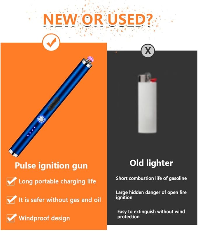 Candle Lighter Rechargeable Dual Arc Plasma Lighter for Kitchen, Windproof Long Lighter with LED Power Display, USB Lighters for Candle, BBQs, Fireworks, Camping (Blue)