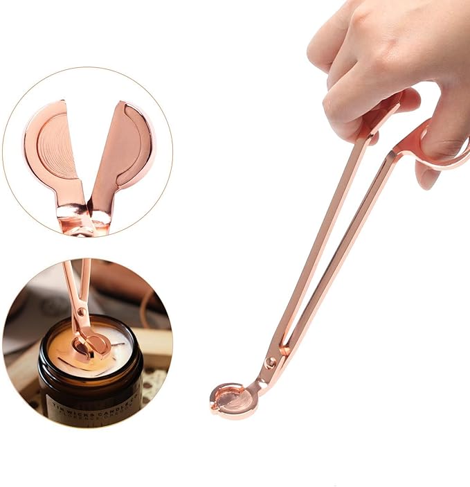 5 in 1 Candle Accessory Set Including Wick Trimmer、Candle Snuffer、Wick Dipper and Candle Toppers for Jar Candles to Burn Evenly for Candle Care Tools - Rose Gold