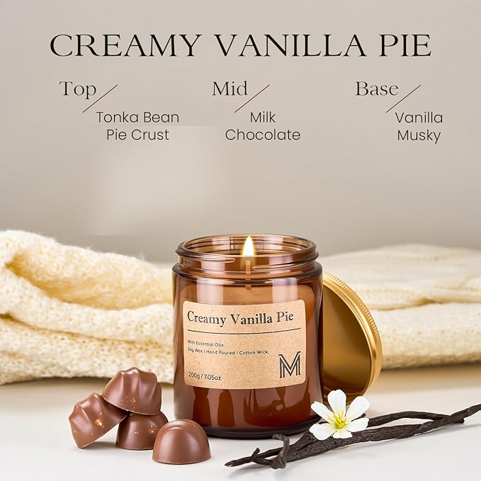 M&SENSE CreamyVanillaPie Scented Christmas Candle Gift, Aromatherapy Candle Set for Women, Soy Wax Candles Home Scented, Long Lasting Amber Jar Candle Gift for Christmas, Thanksgiving, Holiday