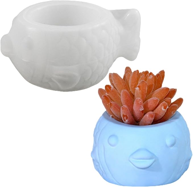 3D Animal Flower Pot Vase Silicone Mold for Resin Plaster Concrete Cement Clay, Succulents Planter Mold Epoxy Resin Kit for DIY Candle Pen Holder Succulent Pot (Bighead)