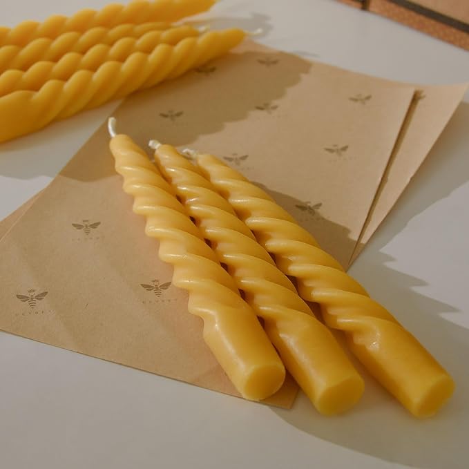 DEYBBY 7 inch Spiral Beeswax Candles Set of 6 - Dripless and Smokless Twisted Pure Bees Wax Candle for Home Decor & Gift Any Occasions