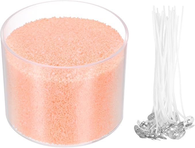 MECCANIXITY Pearled Sand Candles with 30 Pcs Wicks 14Oz / 400g Candle Beads Refillable Powder Sand Wax Making Kit for Thanksgiving Christmas Wedding Party DIY Home Crafts, Light Orange