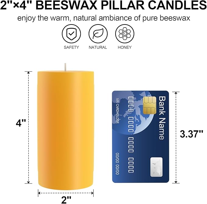 100% Pure Natural Beeswax Pillar Candles-56 Hours Long Burning Time Emergency Beeswax Candles | Organic Bees Wax for Home, Prayer, Christmas, Party | Unscented, Smokeless, Dripless 2 Pack (2×4 inch)