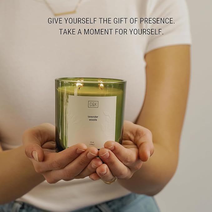 Craft & Kin Lavender Scented Candles | 12oz Premium Lavender Woods Winter Scented Candles for Men and Women | Candles Made with Natural Soy | Nature Collection