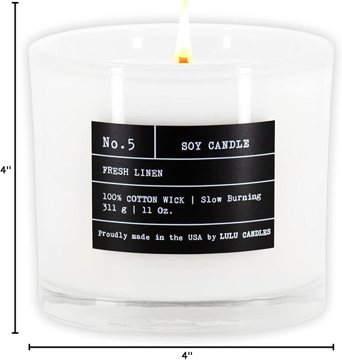 Lulu Candles | Fresh Linen | Luxury Scented Soy Jar Candle | Hand Poured in The USA | Highly Scented & Long Lasting | 11 Oz.
