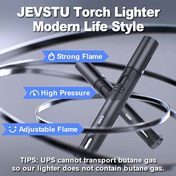 2 Pack Torch Lighter with Fuel Level Window, Adjustable Fire Jet Torch Windproof Lighter Long for Grill Cooking Candle, Black