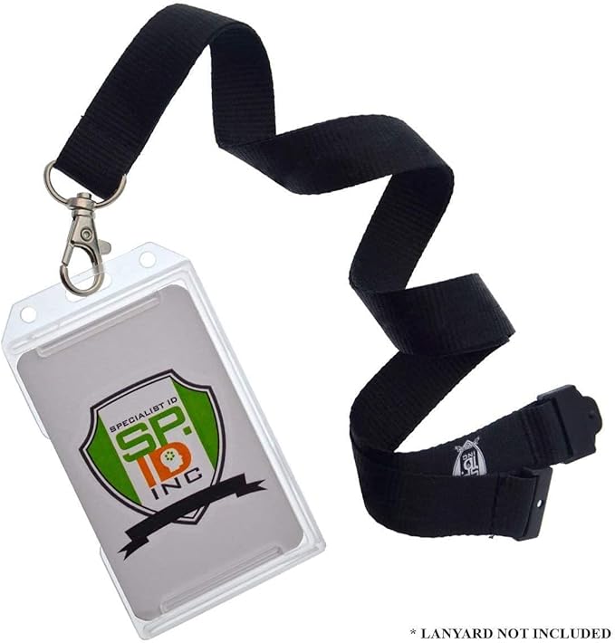 5 Pack - Heavy Duty 2-Sided Rigid Multi Card Holder - Hard Plastic Vertical ID Badge Holders for 2 Standard or Thick Prox Cards, Fuel Card, CAC, Work Badge, or Credit Cards by Specialist ID (Clear)