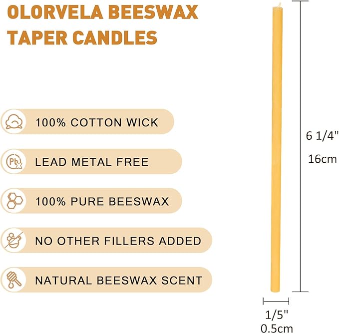 Pure Beeswax Candles, 6.3" Decorative Thin Taper Candles,Honey Scented, Dripless, Smokeless, 30min Burn Time for Birthday, Dinner, Prayer, Church, Hanukkah, Christmas (Yellow, 100 pcs)